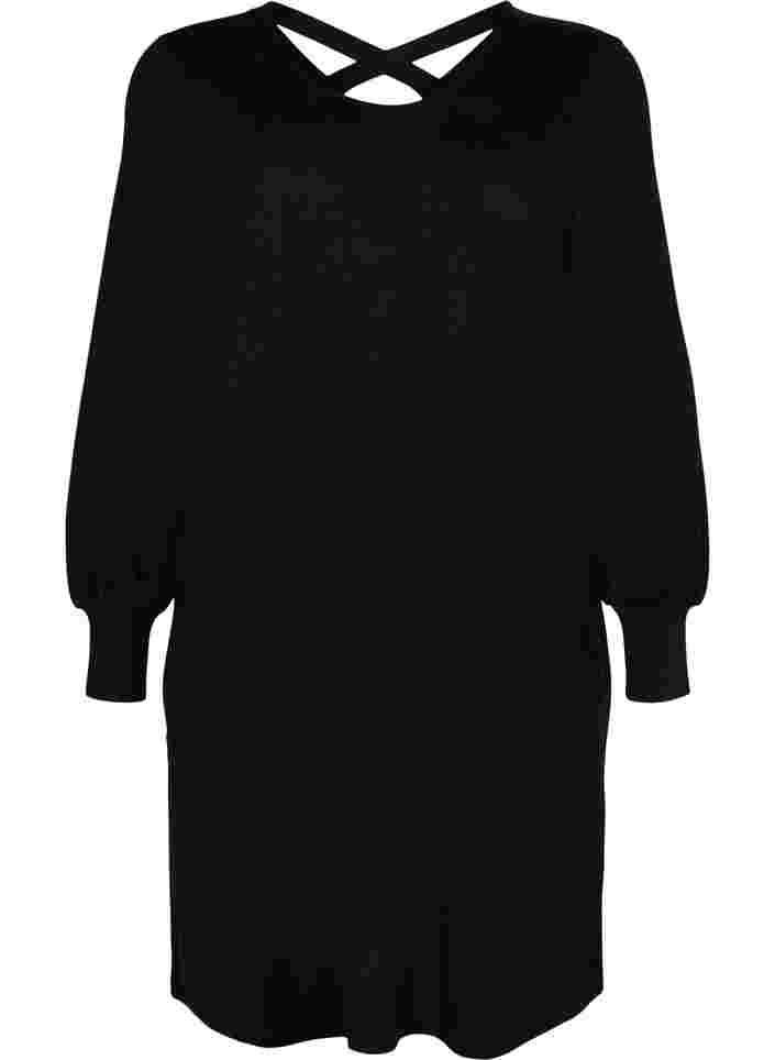 Jurk met lange mouwen en rugdetail, Black, Packshot image number 0
