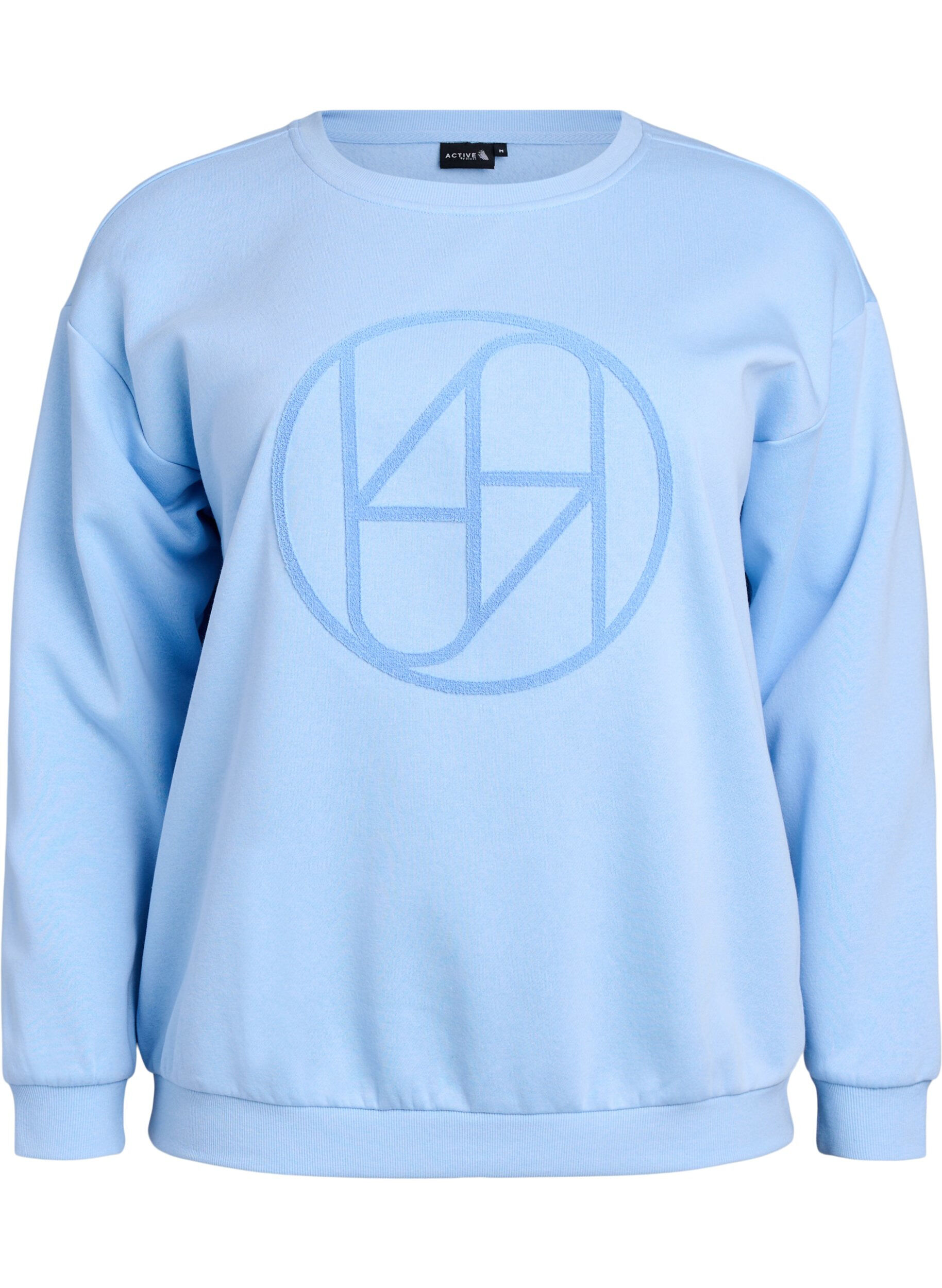 Zizzi Sweatshirt met badstof logo, Blauw, Packshot image number 0
