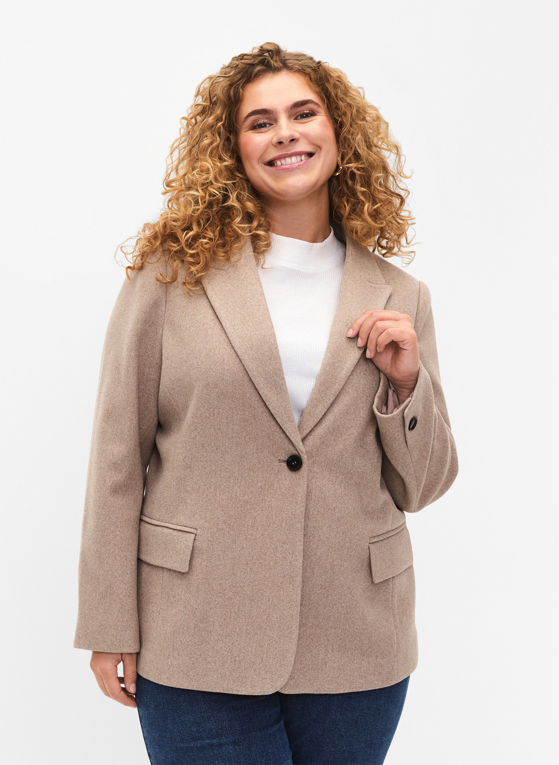 Zizzi Gem&ecirc;leerde blazer met split, Pumice Stone Mel., Model image number 0