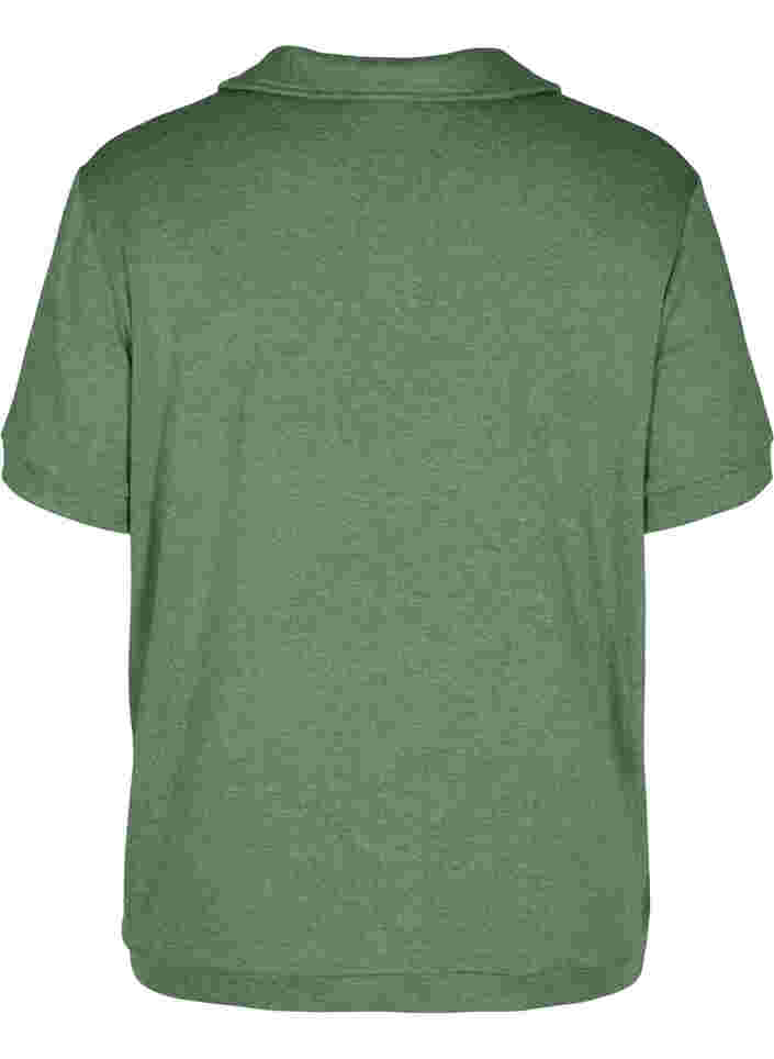Gemêleerde top met kraag en 2/4 mouwen, Green Melange, Packshot image number 1
