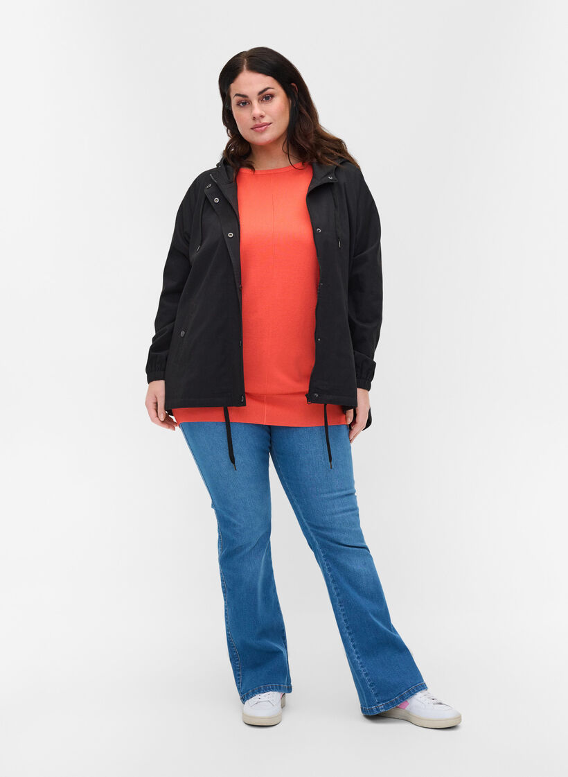 Parka jas met capuchon en steekzakken, Black, Model image number 2