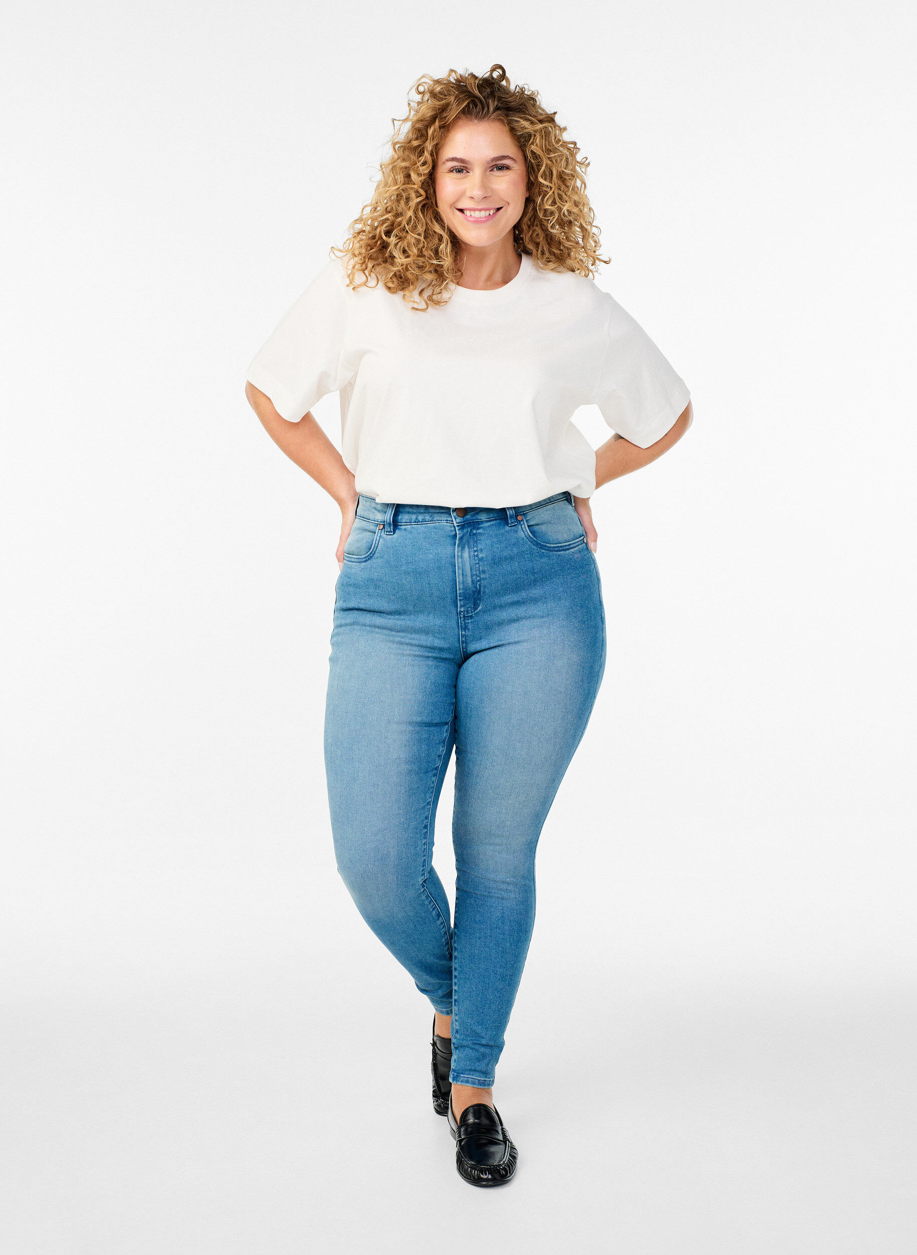 Super slim Amy jeans met hoge taille, Blauw, Model