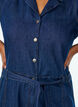Denim jumpsuit met korte mouwen en een strikceintuur, Blauw, Model image number 2