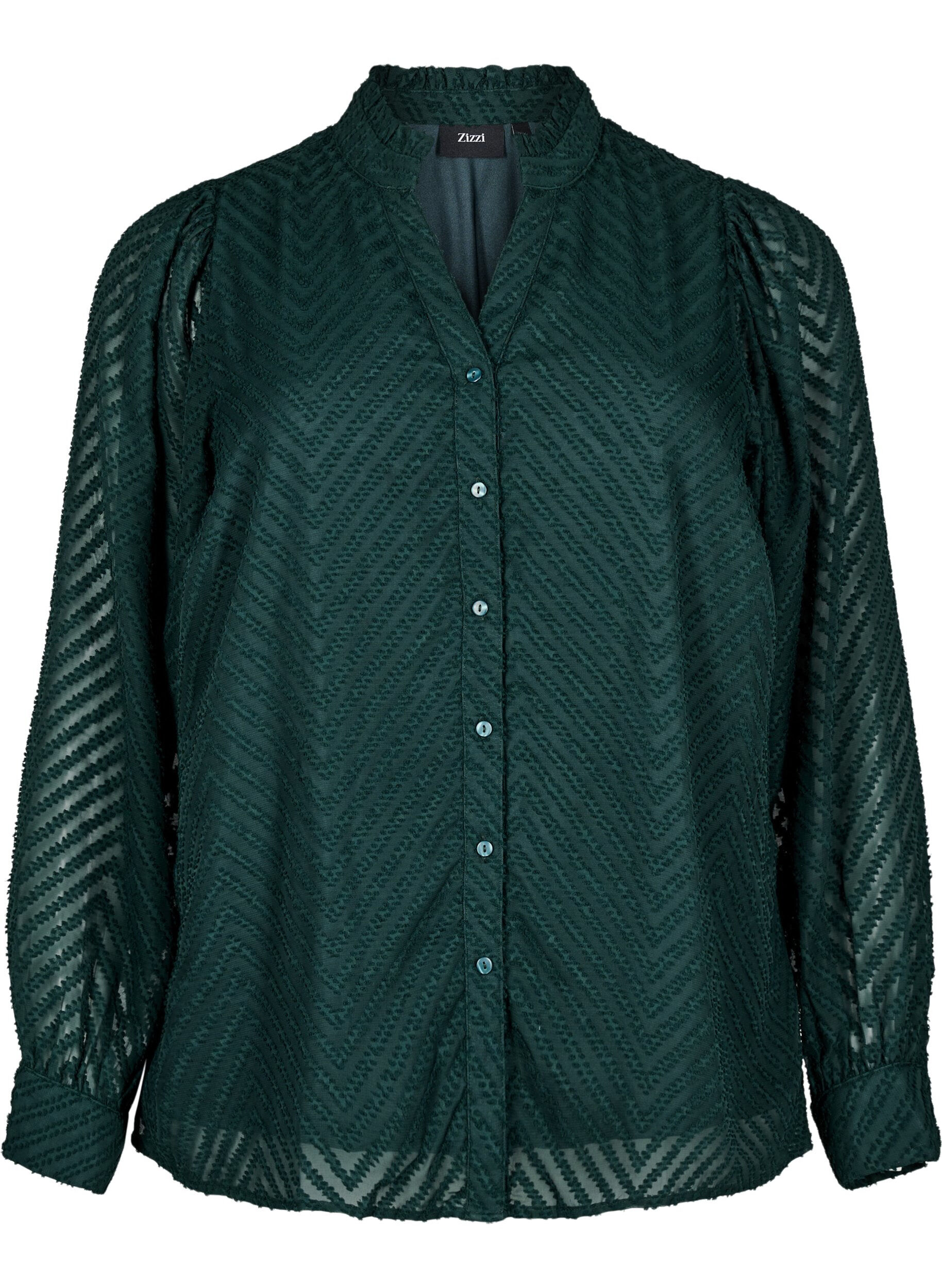 Zizzi Shirt met textuur en een gerimpelde kraag, Groen, Packshot image number 0