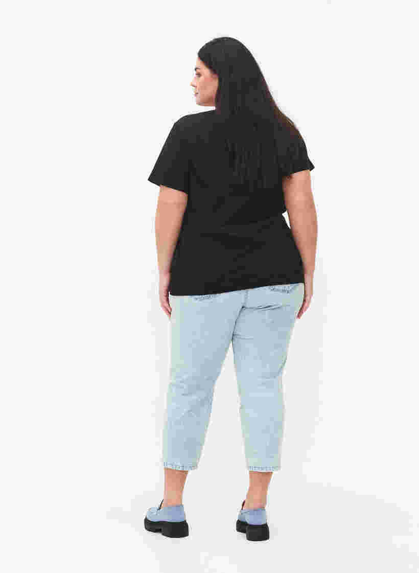 Cropped Mille mom jeans met print, Light blue denim, Model image number 1