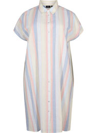 Lang shirt van katoenmix met linnen, Multi Color Stripe