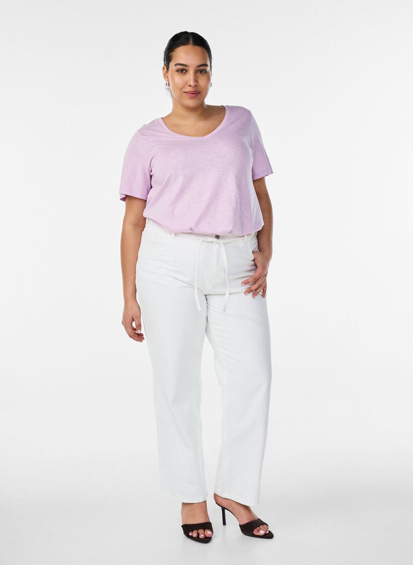 Basic t-shirt met korte mouwen en v-hals, Paars, Model image number 1