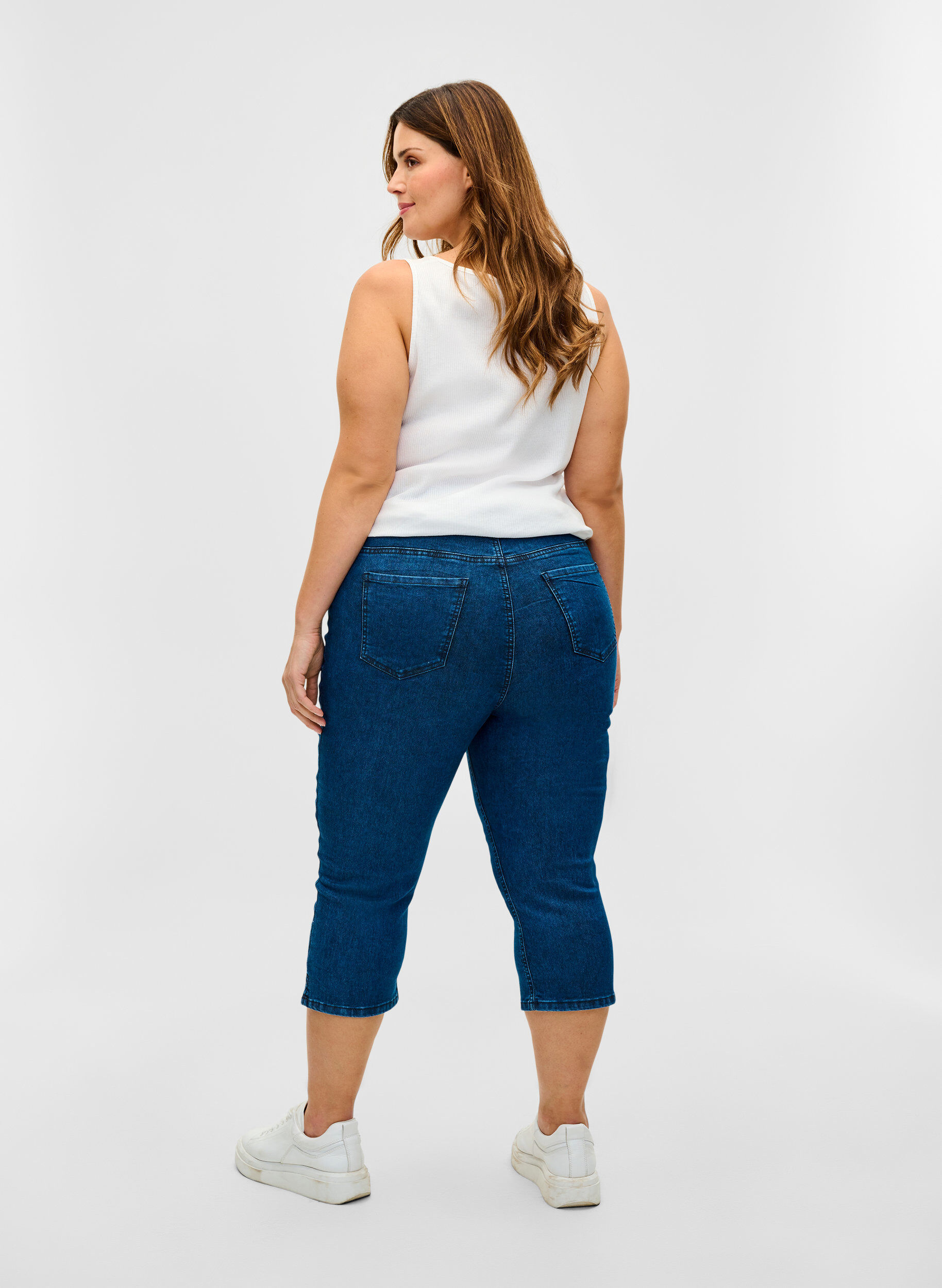 Zizzi Driekwart broek in katoenmix, Dark blue denim, Model image number 0