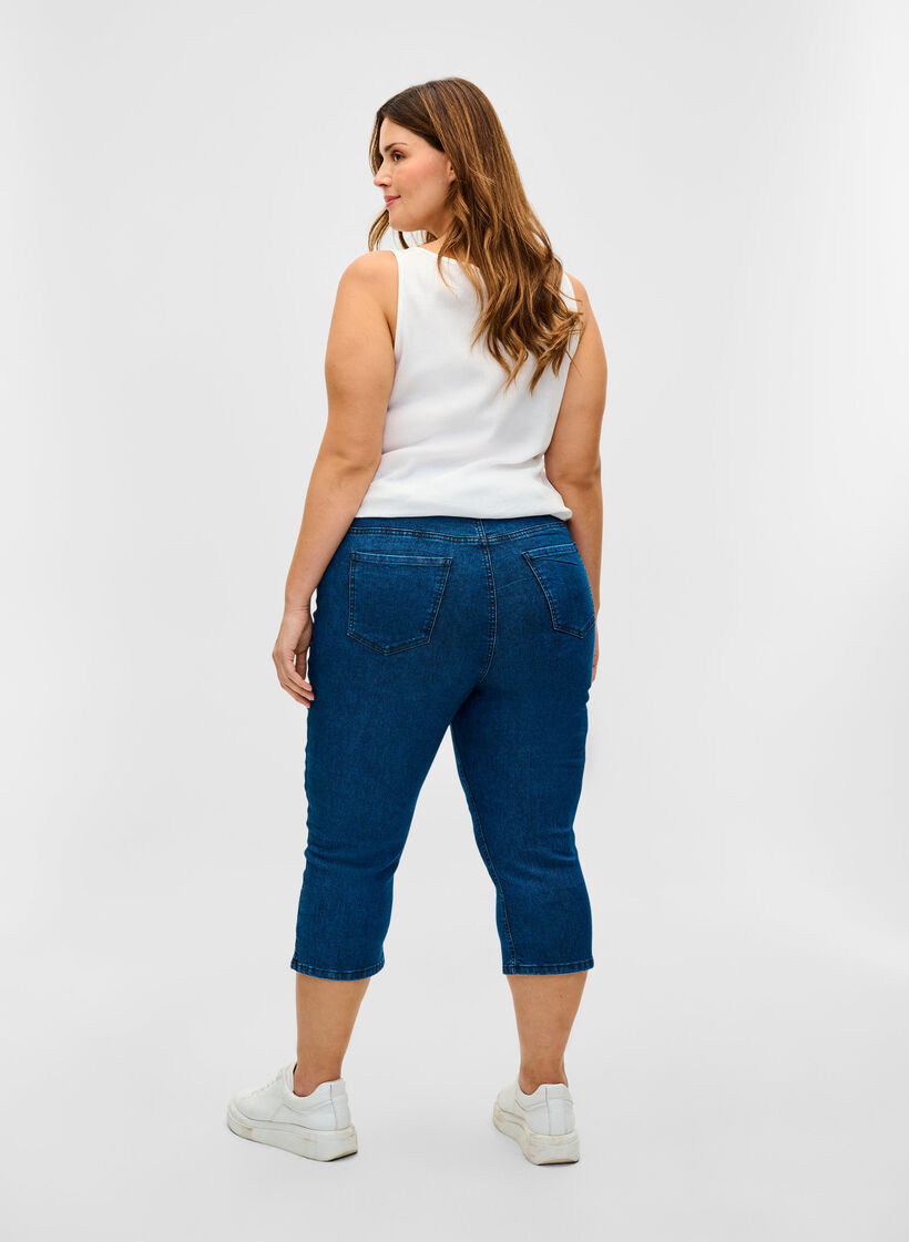 Driekwart broek in katoenmix, Dark blue denim, Model image number 0