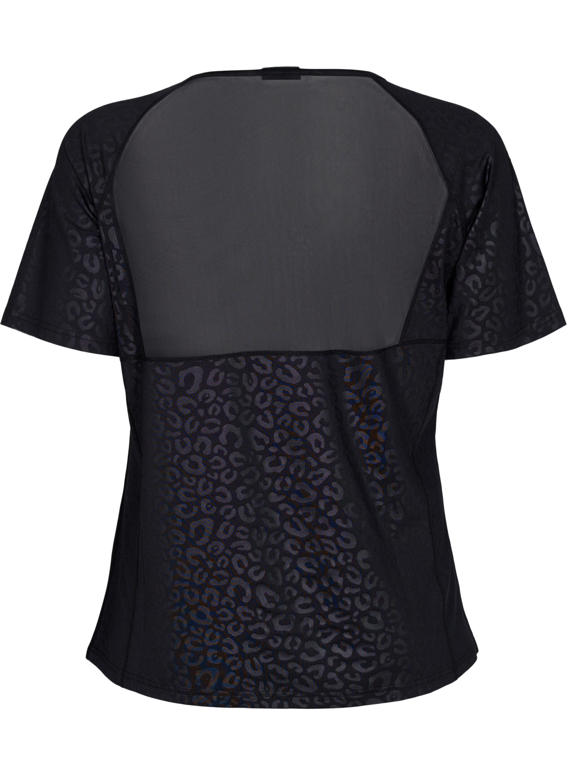 Zizzi Sport T-shirt met print en mesh, Black, Packshot image number 1