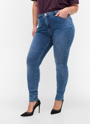 Super slim Amy jeans van katoenmix, Blue denim, Model image number 2