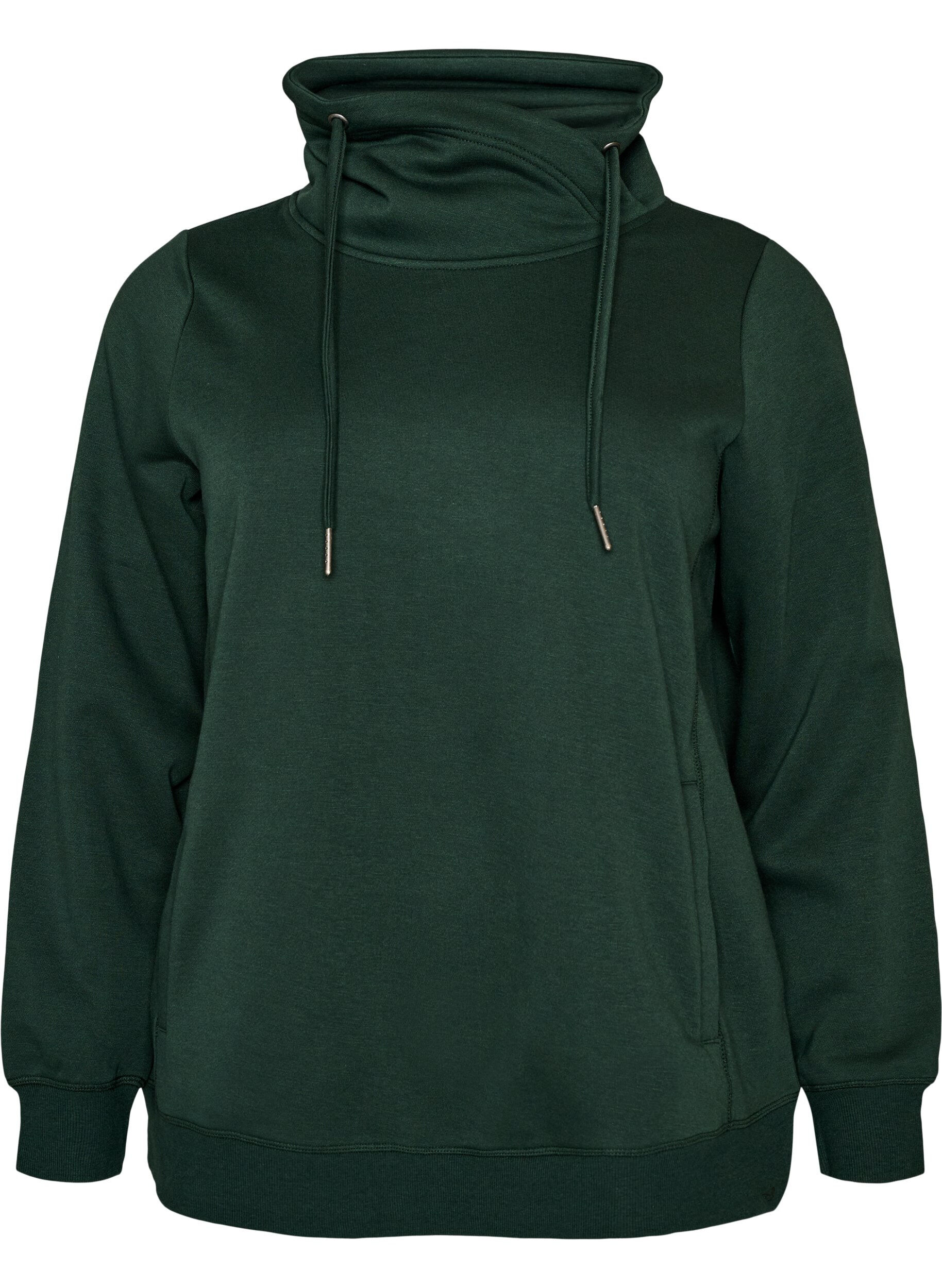 ZizziSweatshirt met hoge kraag en zakken, Groen, Packshot image number 0