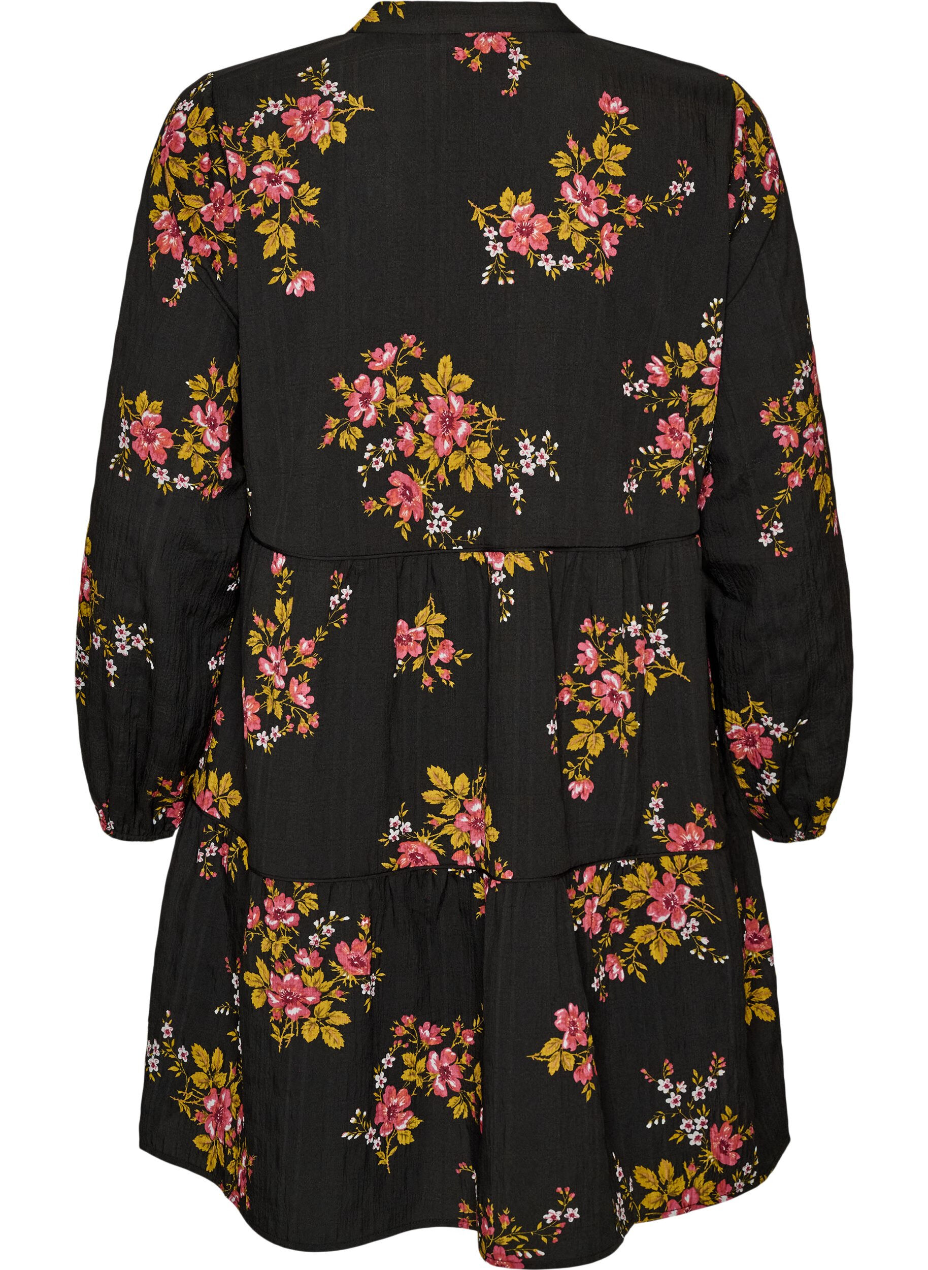 ZizziJurk met bloemenprint en striksluiting, Zwart, Packshot image number 1