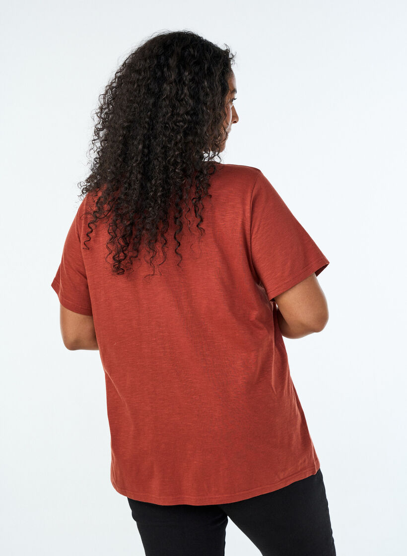 T-shirt met knoopdetail, Bruin, Model image number 2
