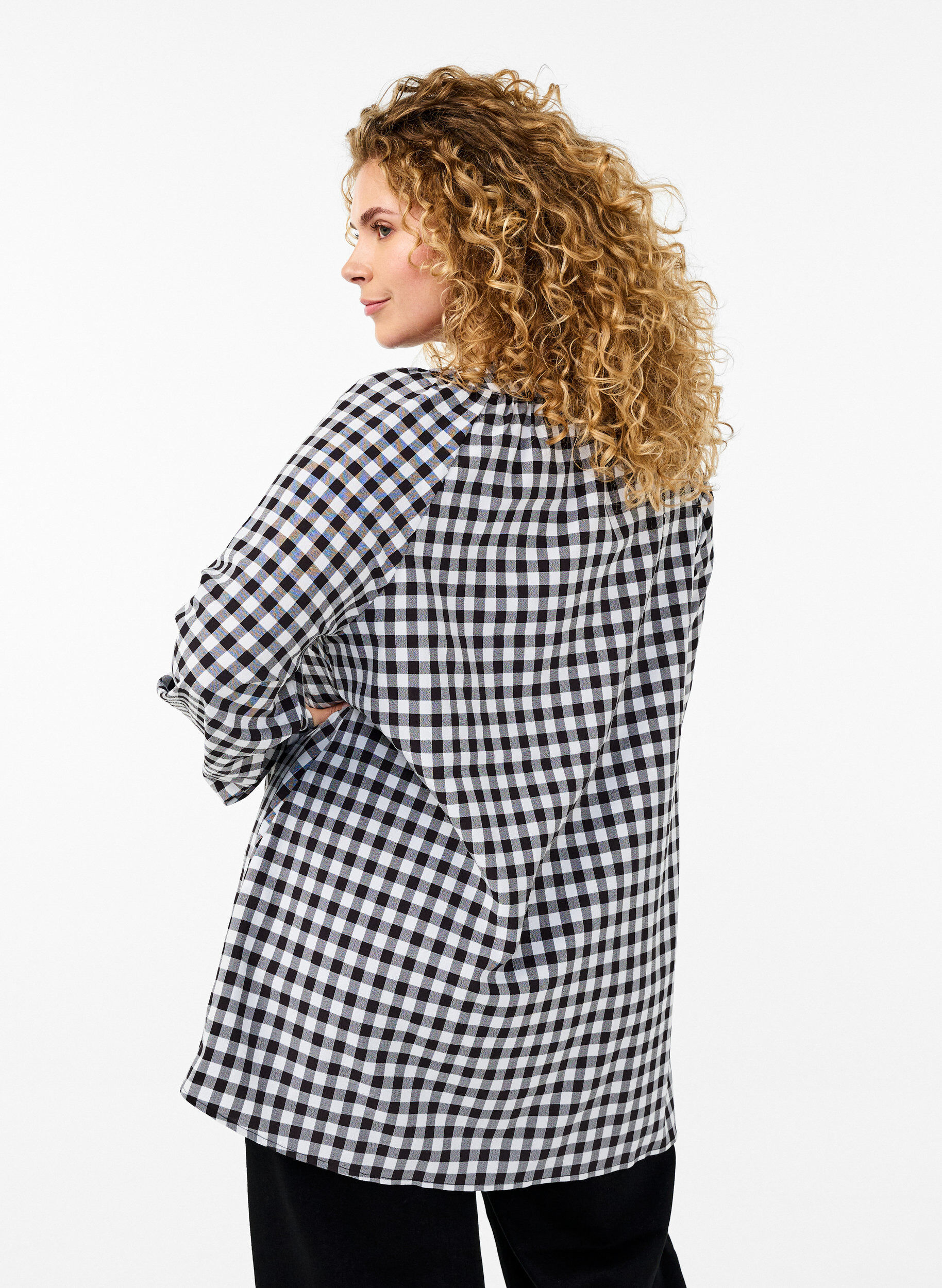 Zizzi Geruite tuniek met V-hals, Black/W. Gingham, Model image number 1