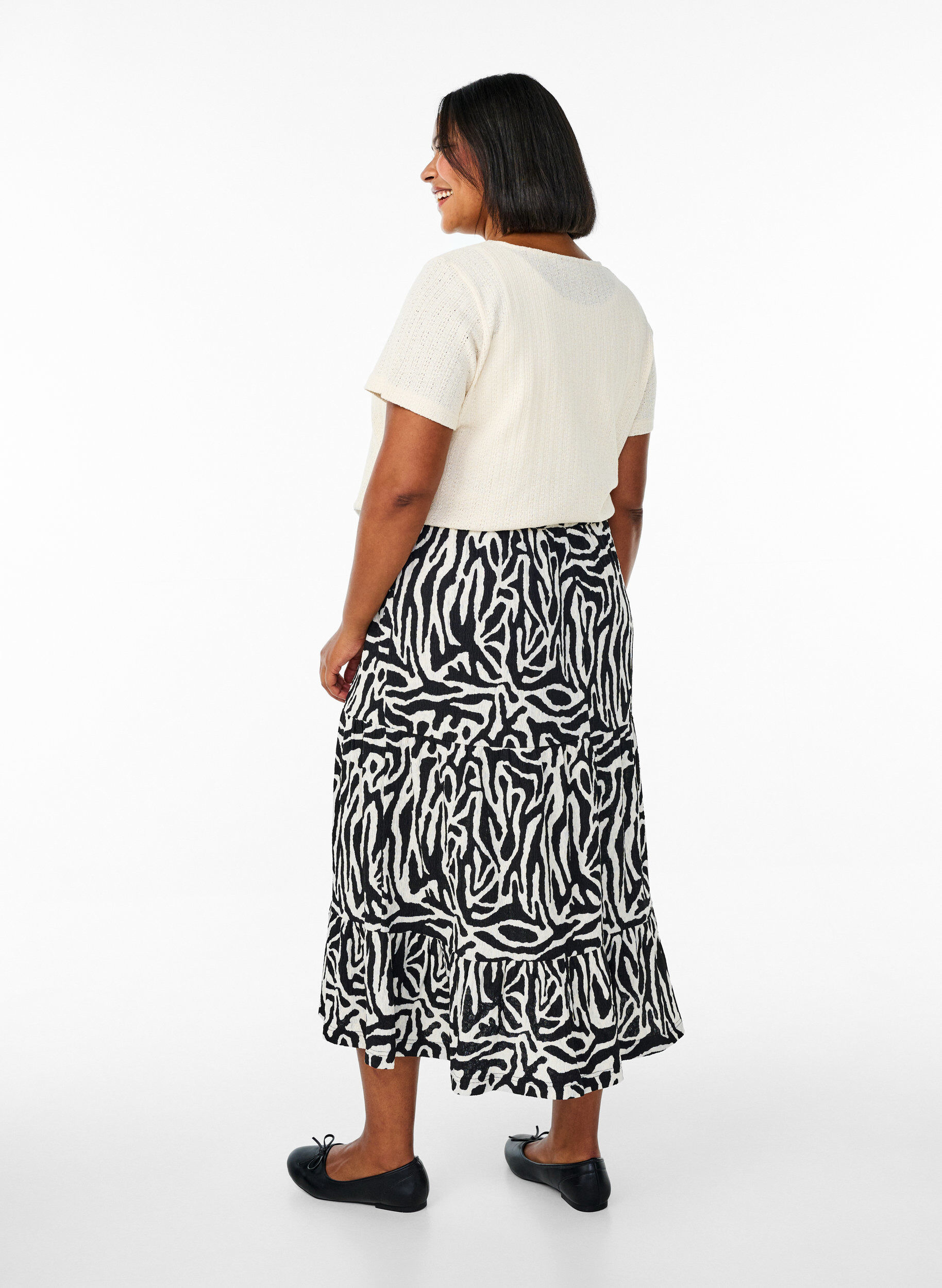 Zizzi Lange rok met zebraprint, Black w. White Zebra, Model image number 1