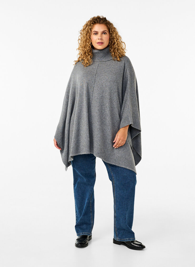 Poncho met hoge hals, Medium Grey Melange, Model image number 2