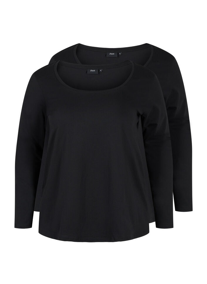 Set van 2 basic tops in katoen , Black/Black, Packshot image number 0
