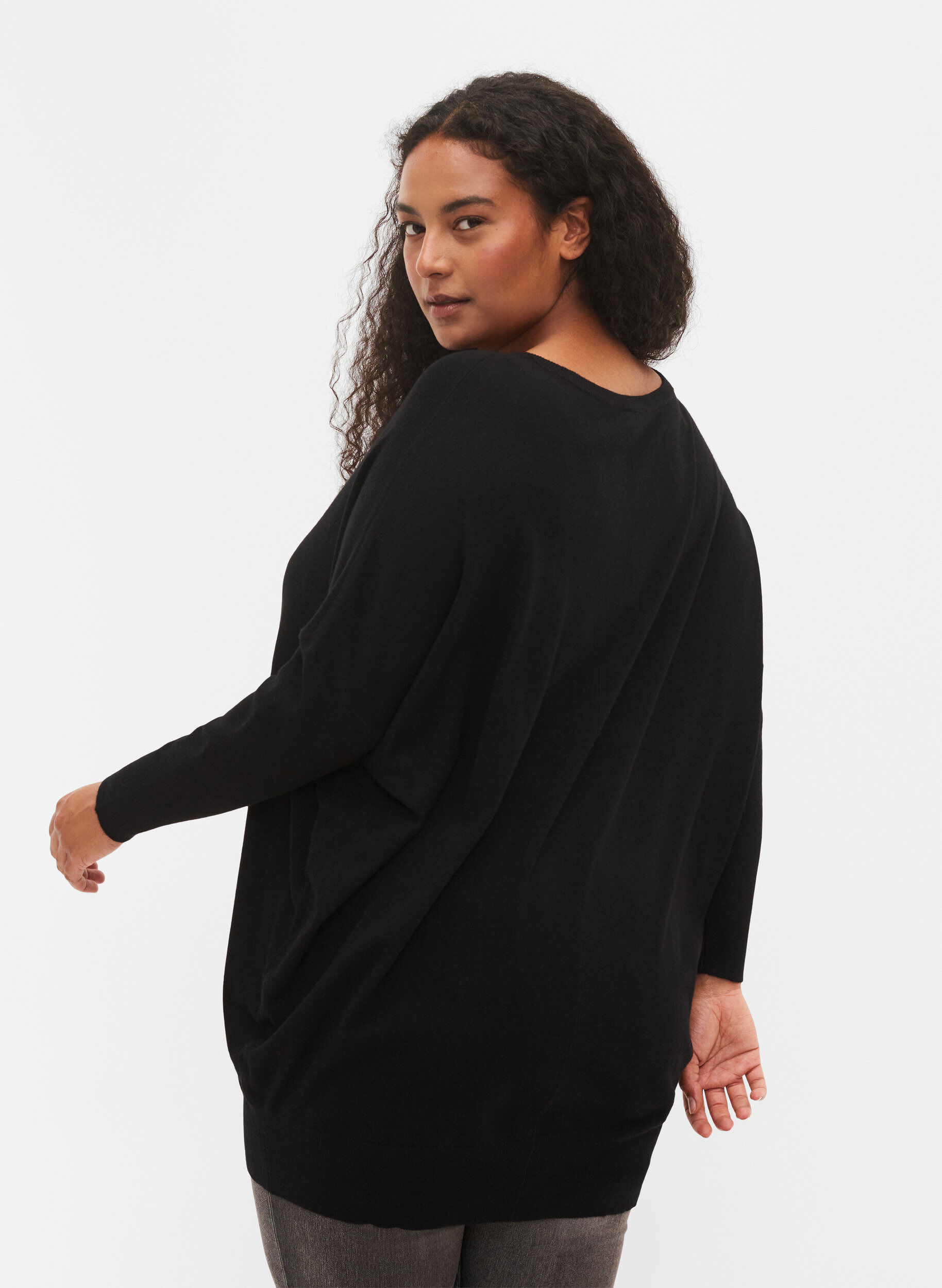 Zizzi Gebreide tuniek in viscosemix, Black, Model image number 1