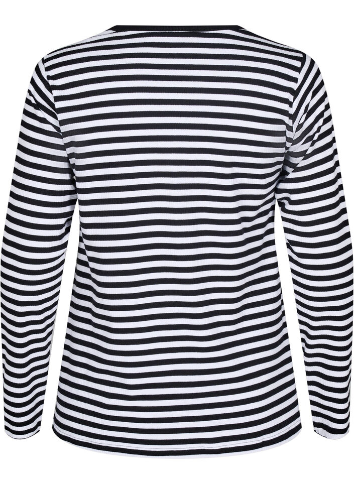 Gestreepte blouse met lange mouwen, Zwart, Packshot image number 1