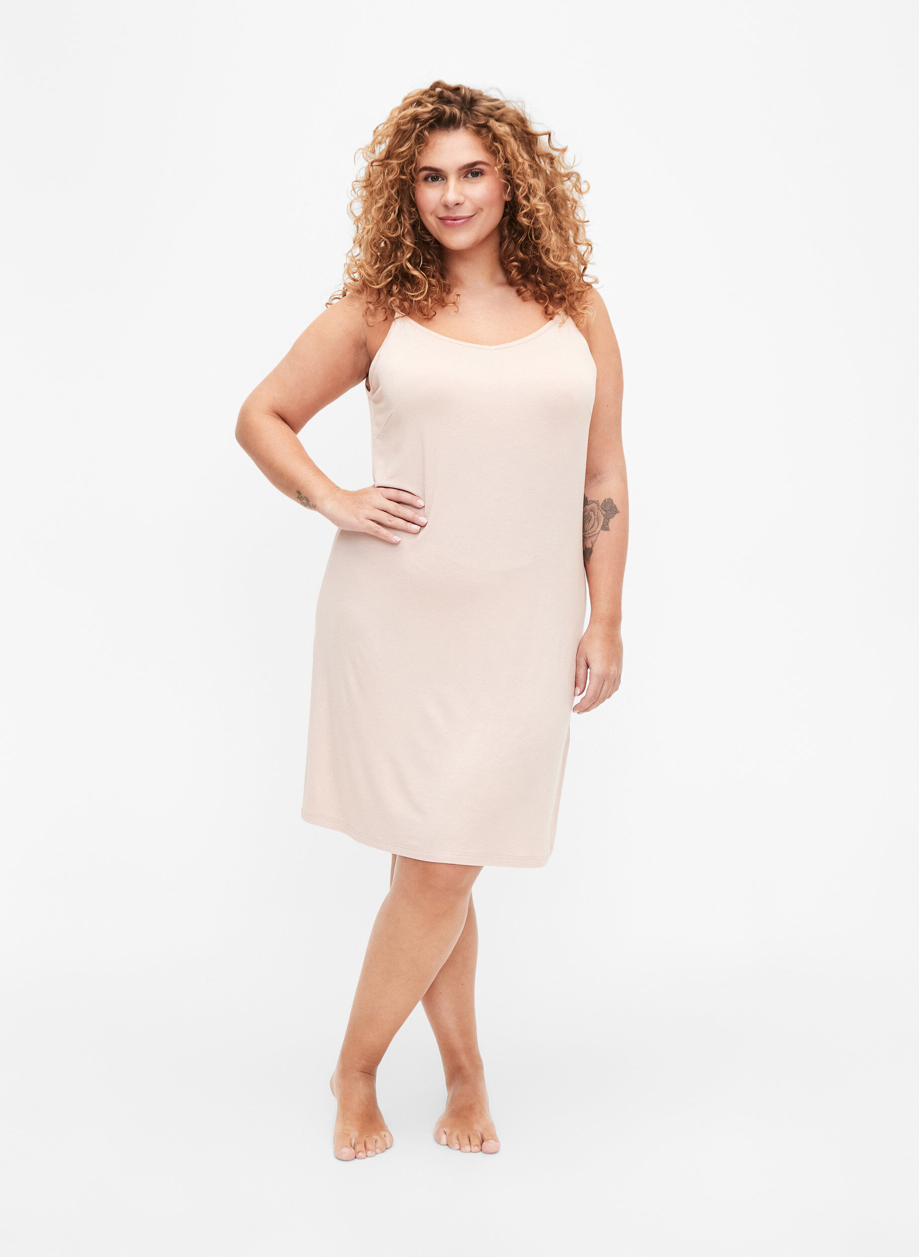 Zizzi Effen onderjurk in viscose, Vanille, Model image number 1