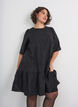 Jacquard jurk met glanzende details en pofmouwen, Zwart, Model image number 0