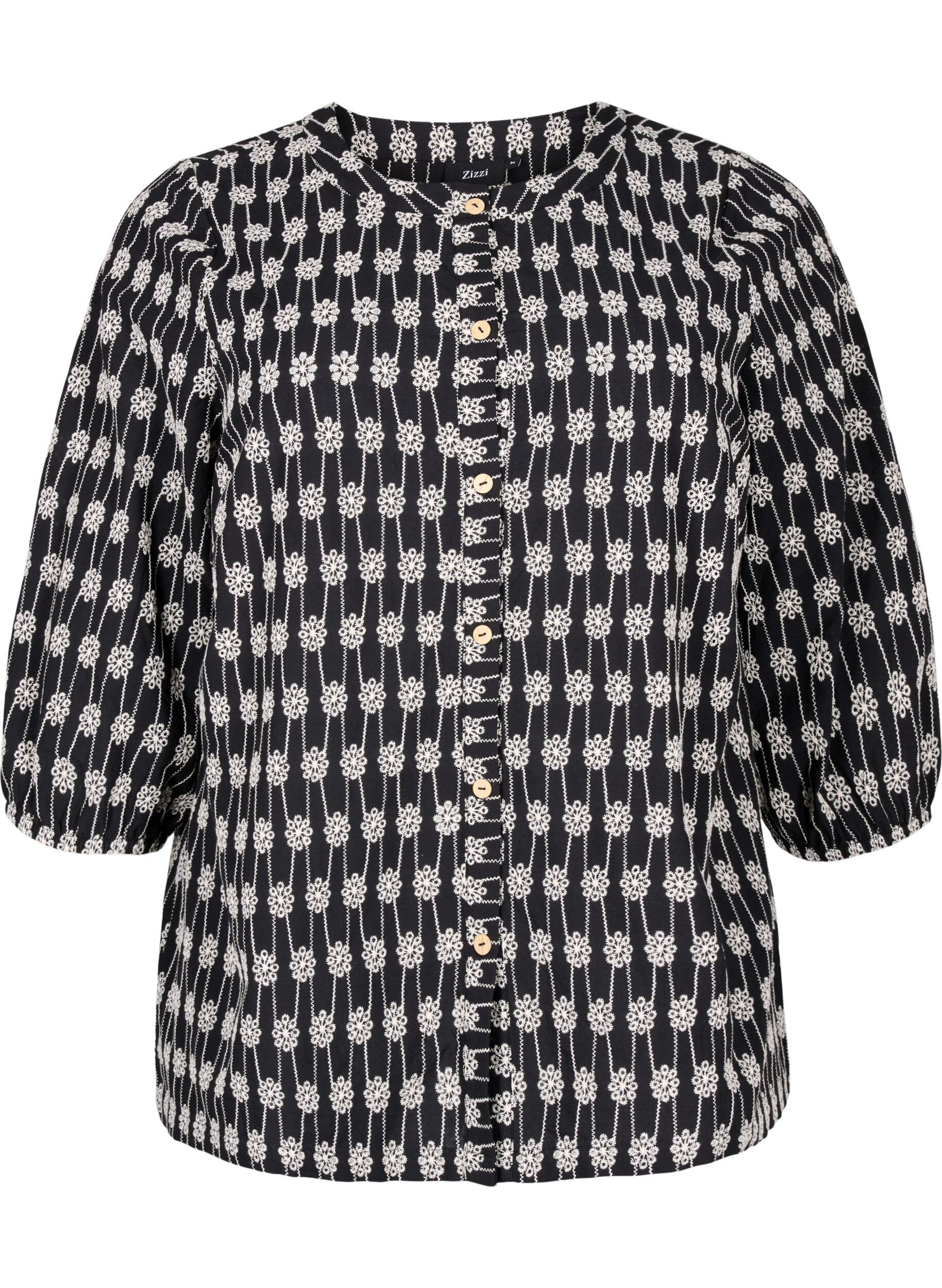 Zizzi Katoenen overhemdblouse met bloemenpatroon, Black, Packshot image number 0