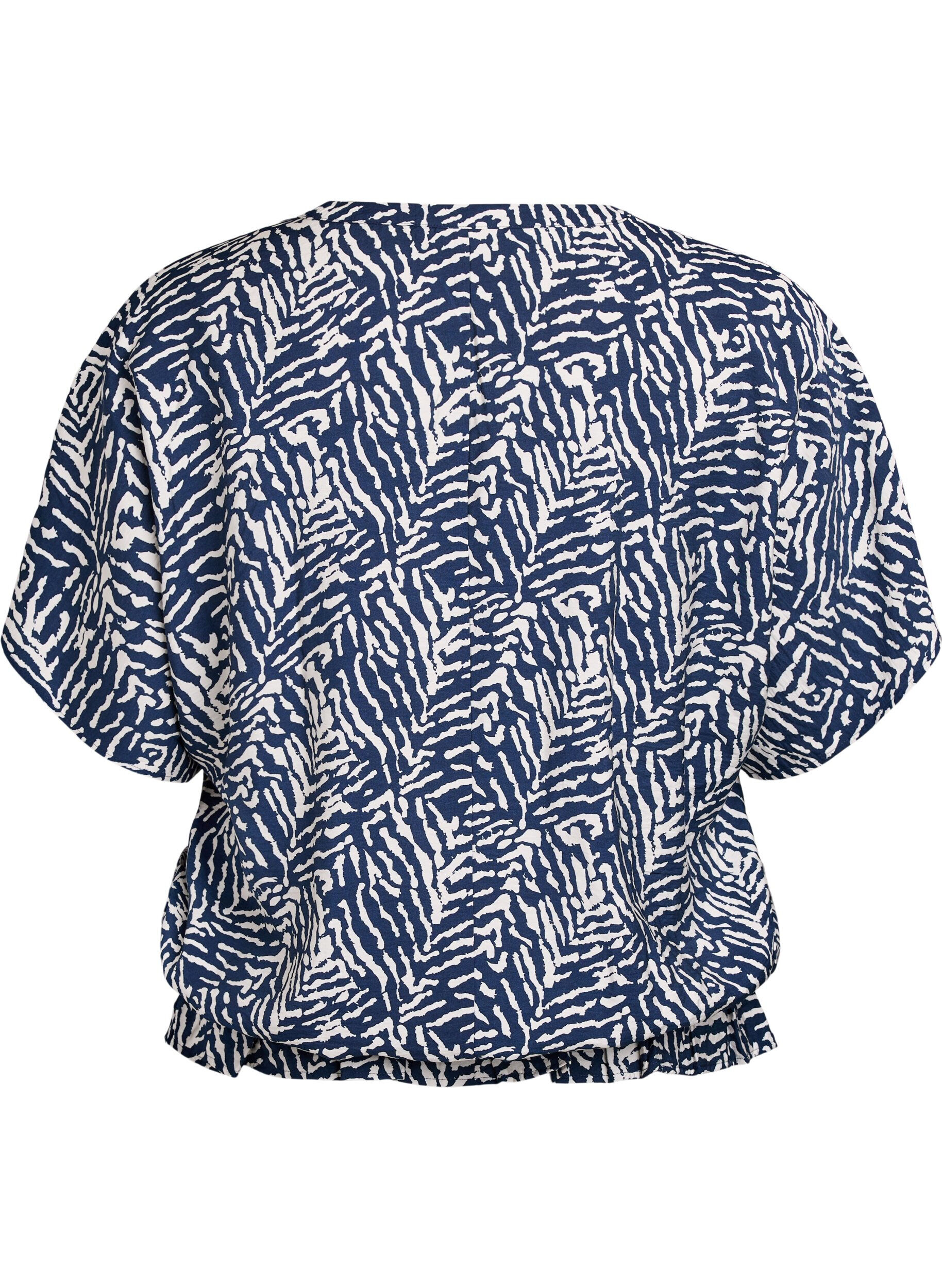 Zizzi Blouse met korte mouwen en een rucherand, Blauw, Packshot image number 1