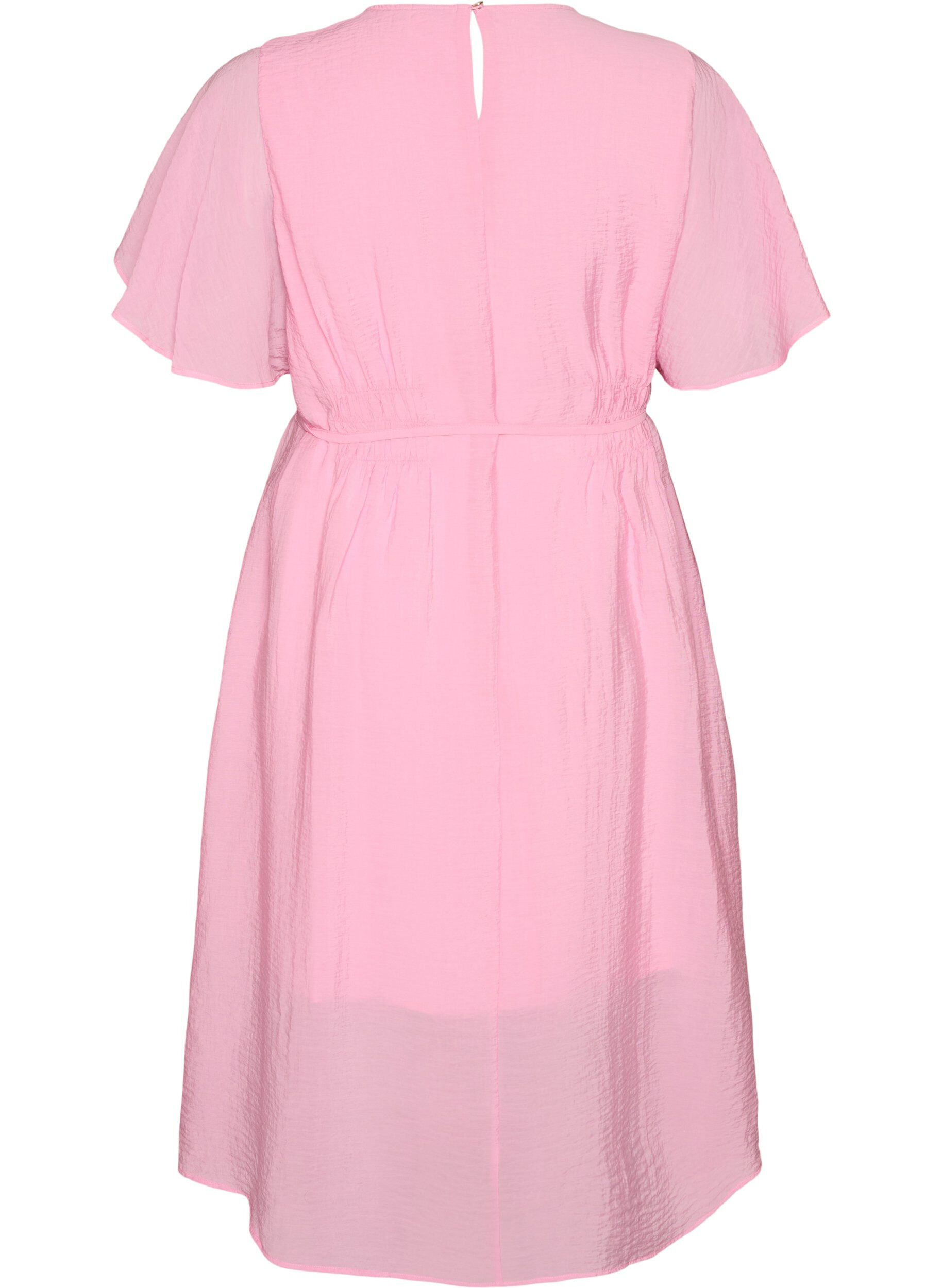 ZizziEnkellange jurk met vlindermouwen en strikceintuur, Roze, Packshot image number 1