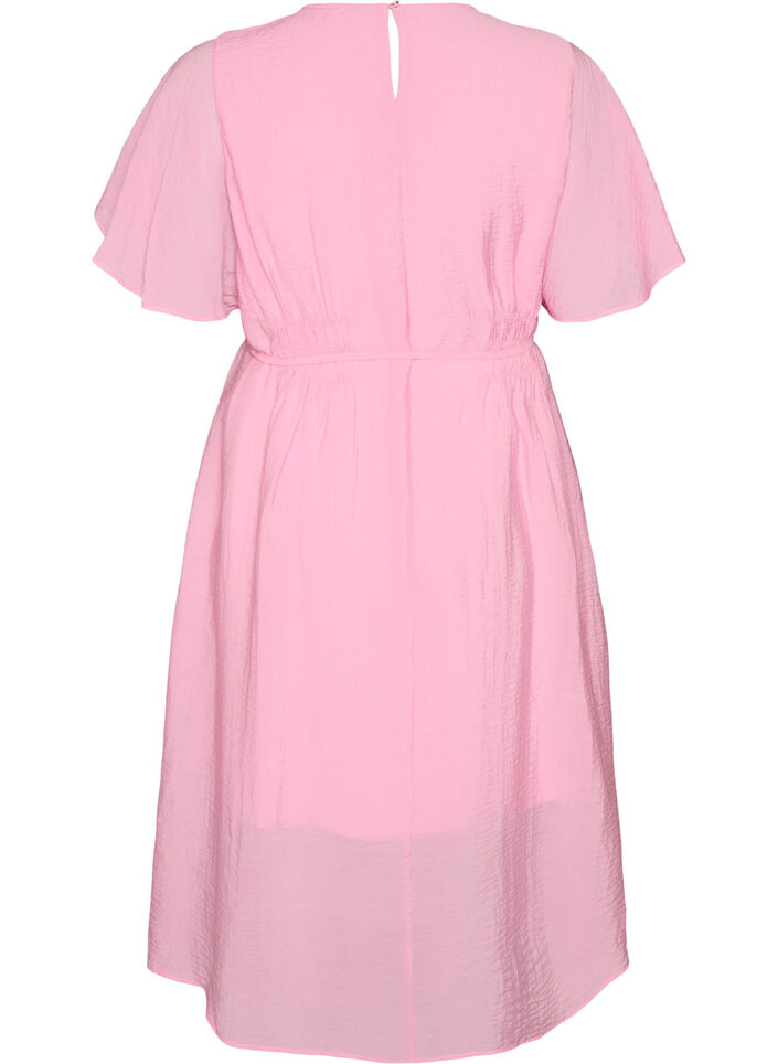 Enkellange jurk met vlindermouwen en strikceintuur, Roze, Packshot image number 1