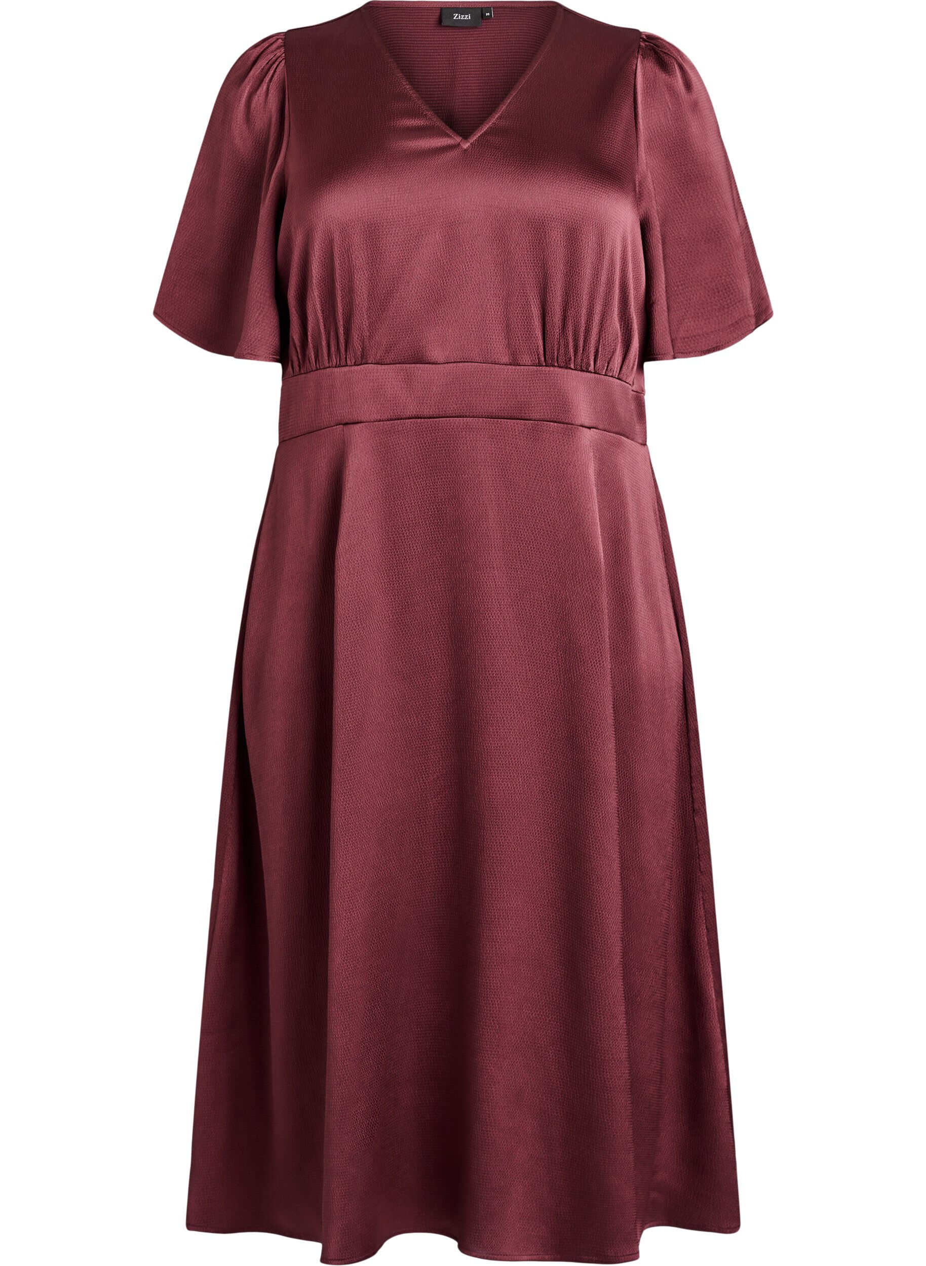 Zizzi Empire feestjurk in midi lengte, Donker Bordeaux, Packshot image number 0