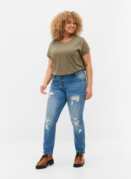 Ripped Emily jeans met normale taille, Blue denim, Model