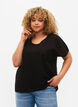 Katoenen blouse met korte mouwen van katoenmix met linnen, Black, Model image number 0