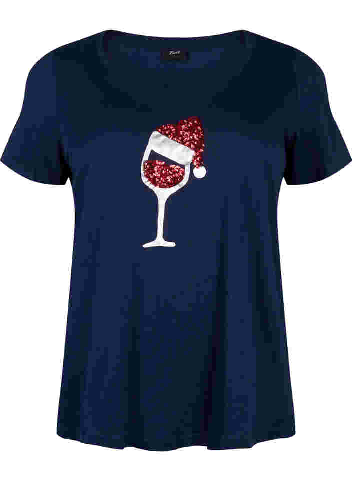 Kerst t-shirt in katoen, Navy Blazer Wine, Packshot image number 0
