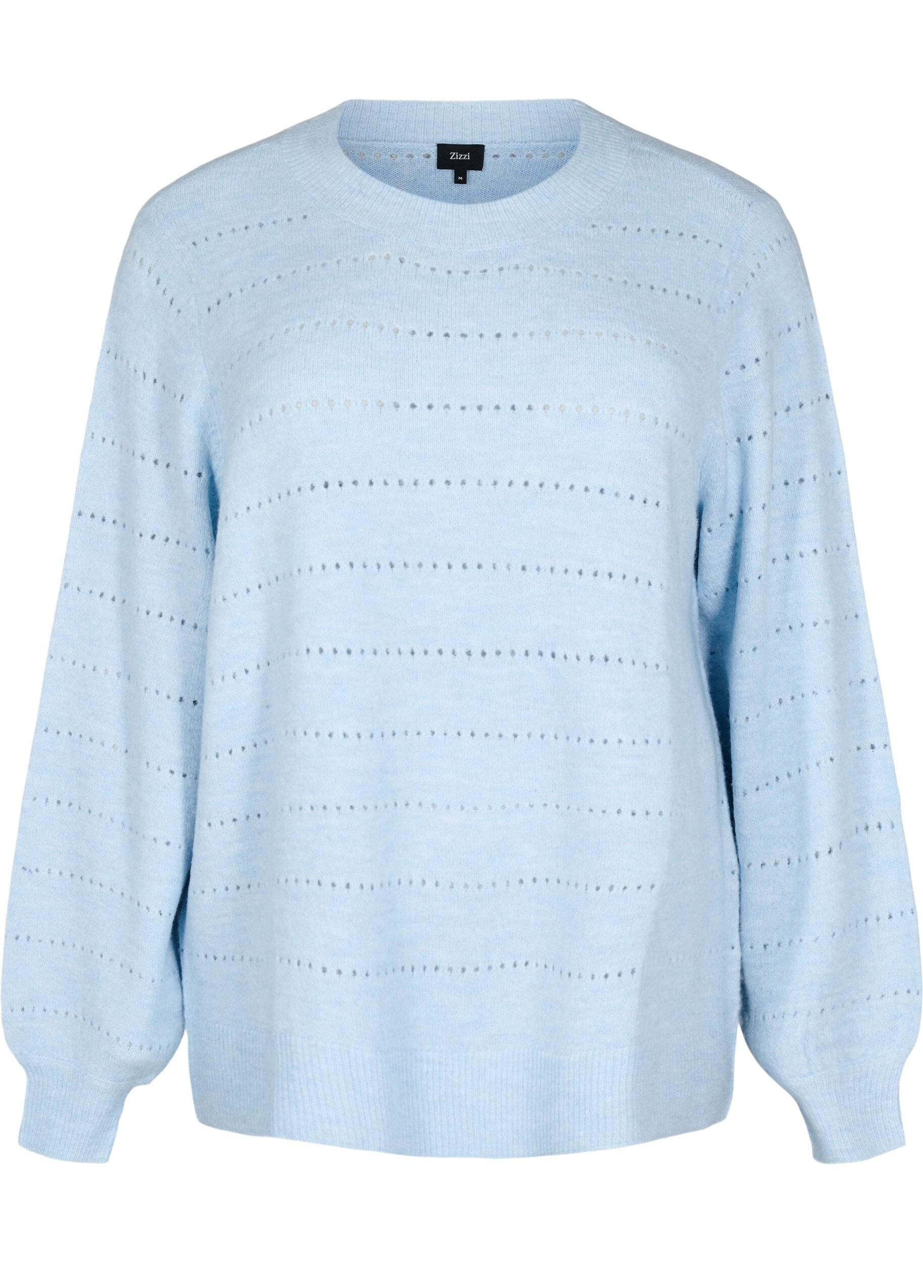 Zizzi Gebreide blouse met ronde hals en kantpatroon, Cashmere Blue Mel., Packshot image number 0