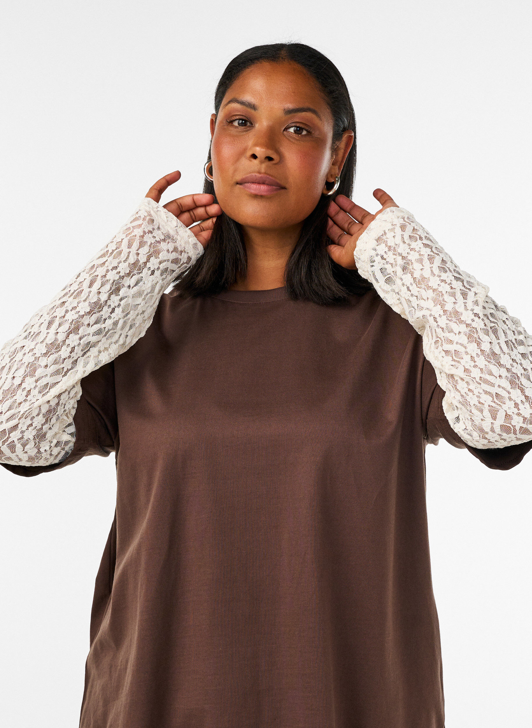 ZizziLos T-shirt met lange kanten mouwen, Bruin, Model image number 3