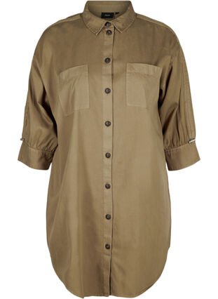 Lange stevige blouse met borstzakken, Kaki Green, Packshot image number 0