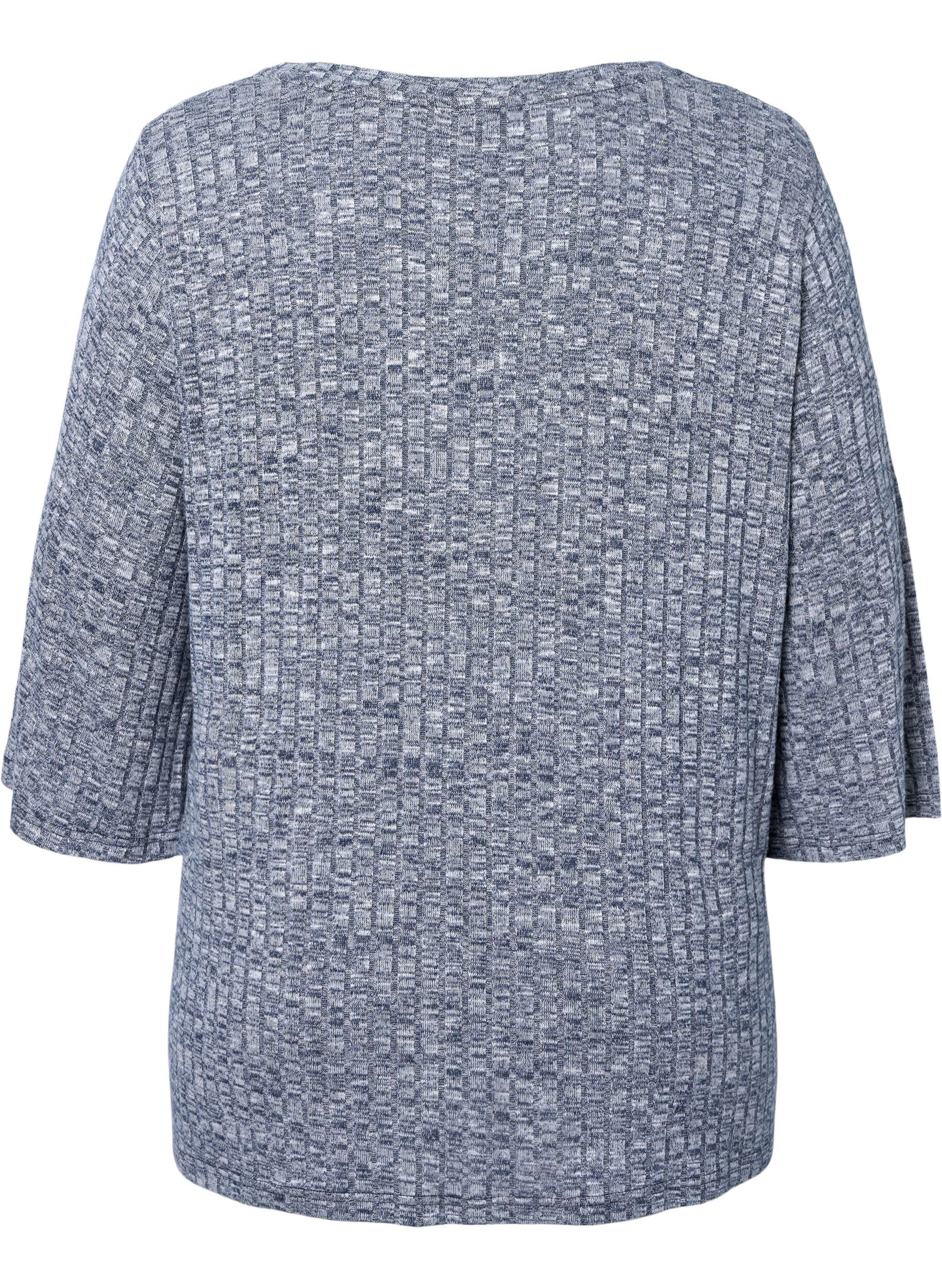 Zizzi Gem&ecirc;leerde blouse met ronde hals en 3/4 mouwen, Dress Blues Mel., Packshot image number 1