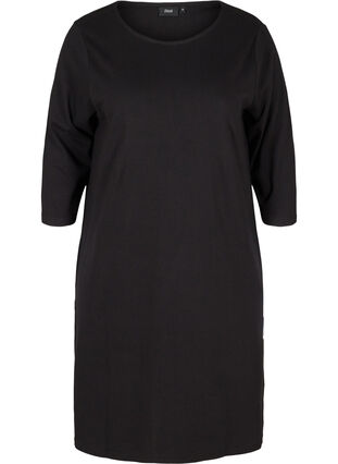 Katoenen jurk met 3/4 mouwen en zakken, Black, Packshot image number 0