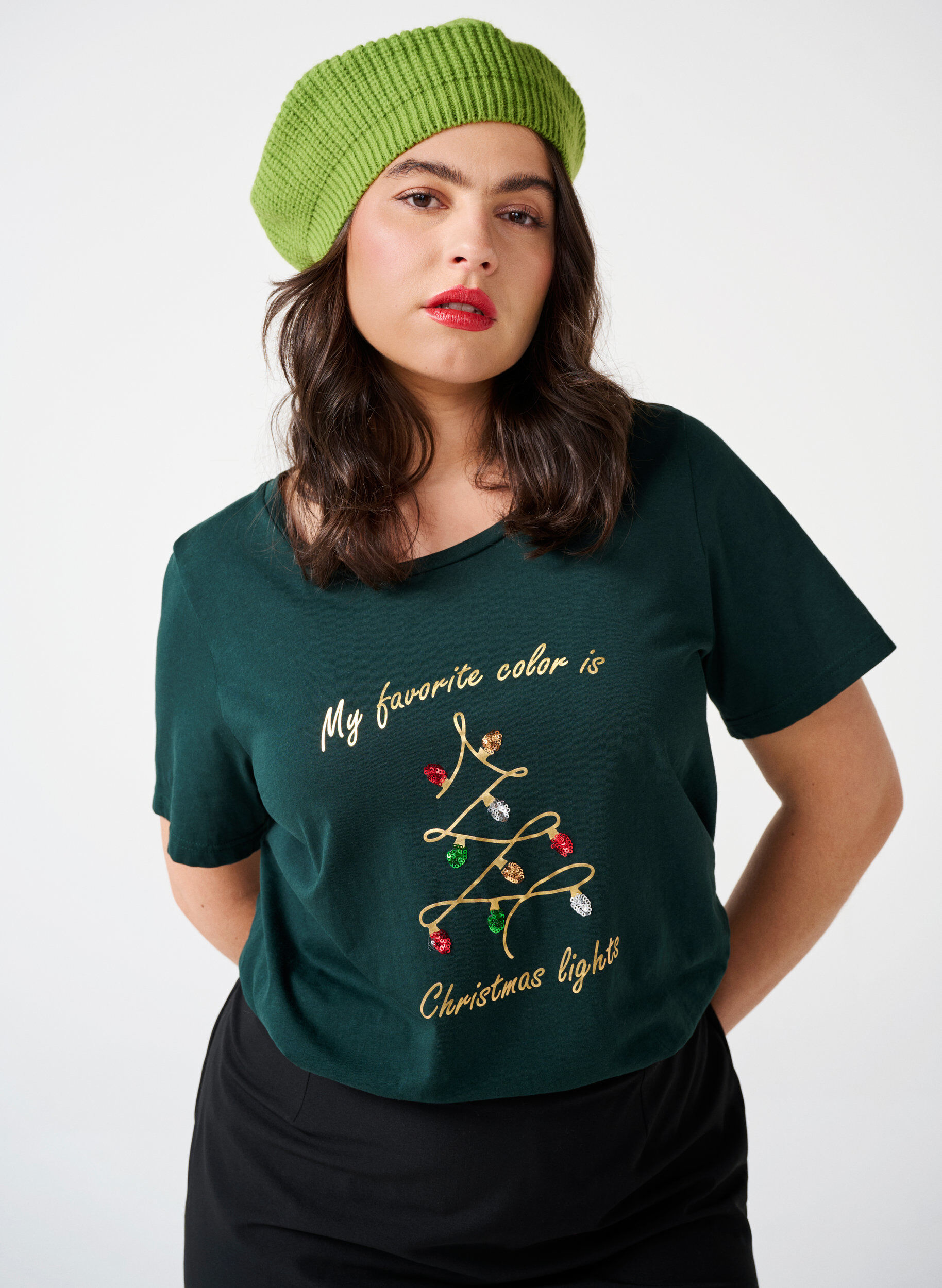 Zizzi Kerst T-shirts in 100% katoen, Scarab w. Tree, Image image number 0