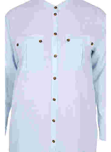 Lange gestreepte blouse jurk in katoen, Blue Stripe, Packshot image number 2