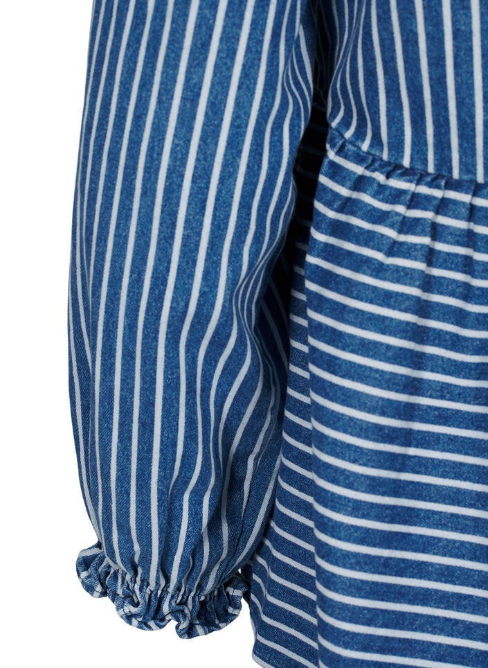 Gestreepte denim blouse met strik aan de voorkant, Blauw, Packshot image number 3