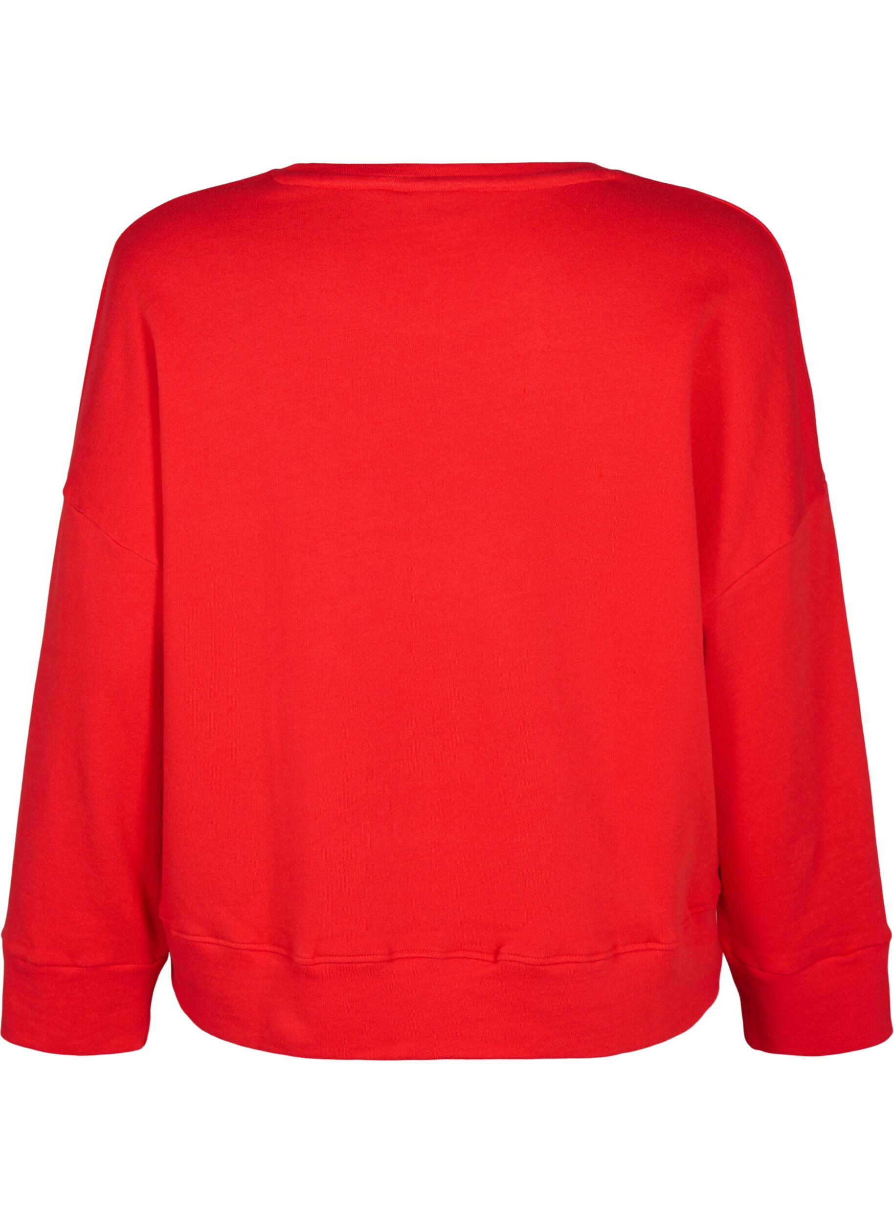 Zizzi Sweatshirt met verhoogde tekstdesign, Rood, Packshot image number 1