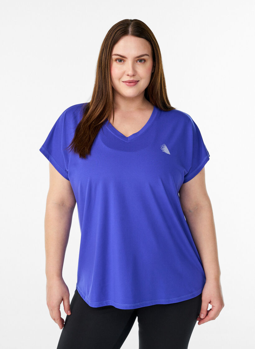 Sportief t-shirt met korte mouwen en v-hals, Paars, Model image number 0