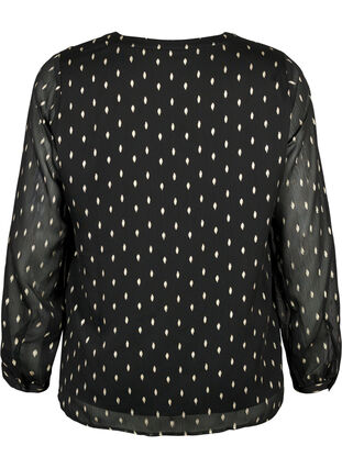 Bedrukte blouse met V-halslijn, Black w. Gold, Packshot image number 1