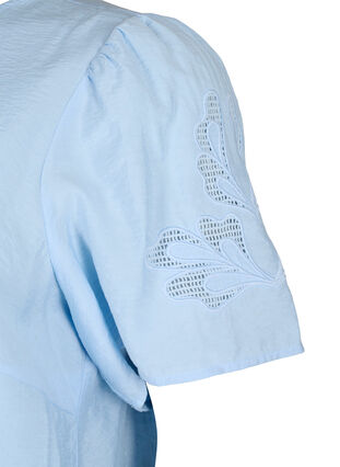 Viscose blouse met korte mouwen en borduursel, Chambray Blue, Packshot image number 3