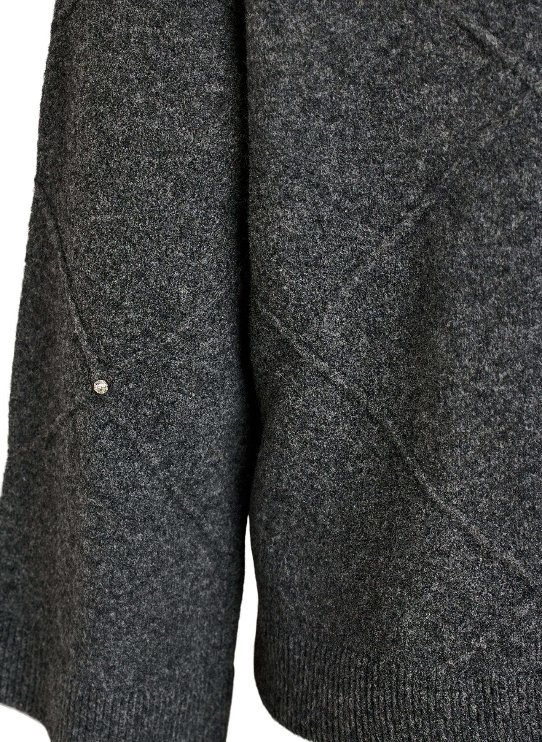 ZizziGebreide blouse met strassteentjes en ruitpatroon, Grijs, Packshot image number 3