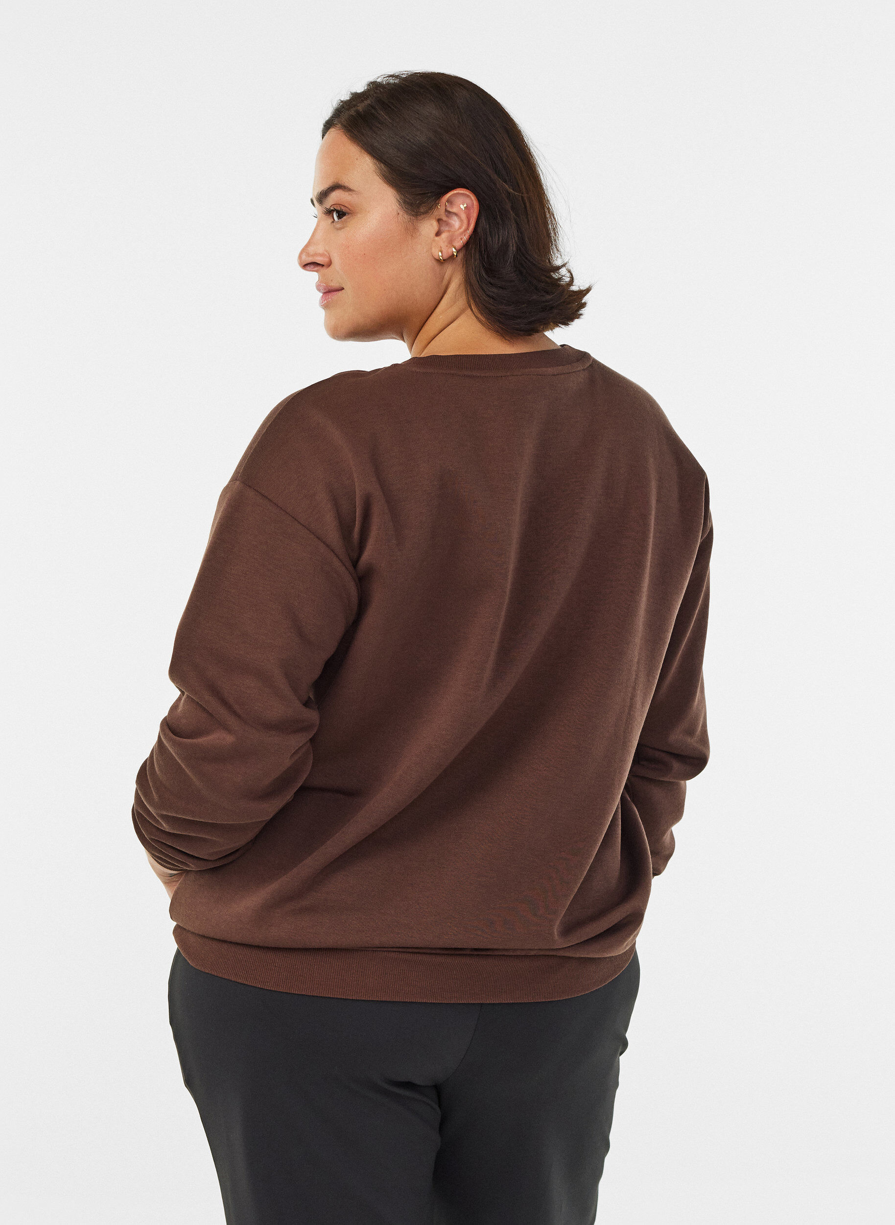 ZizziSweatshirt met geborduurde tekst, Bruin, Model image number 2