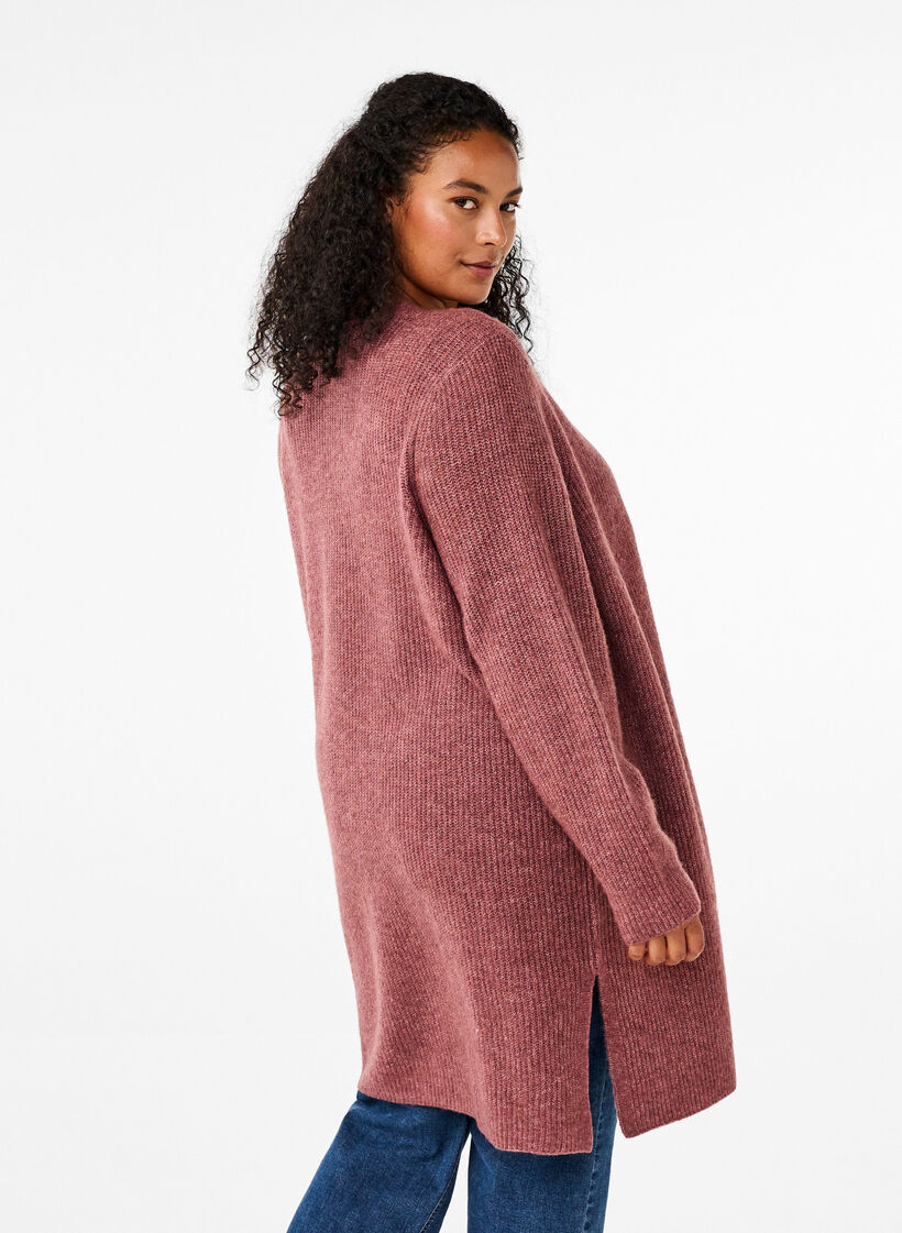 FLASH - Geribde cardigan met splitten, Rose Brown Melange, Model image number 1