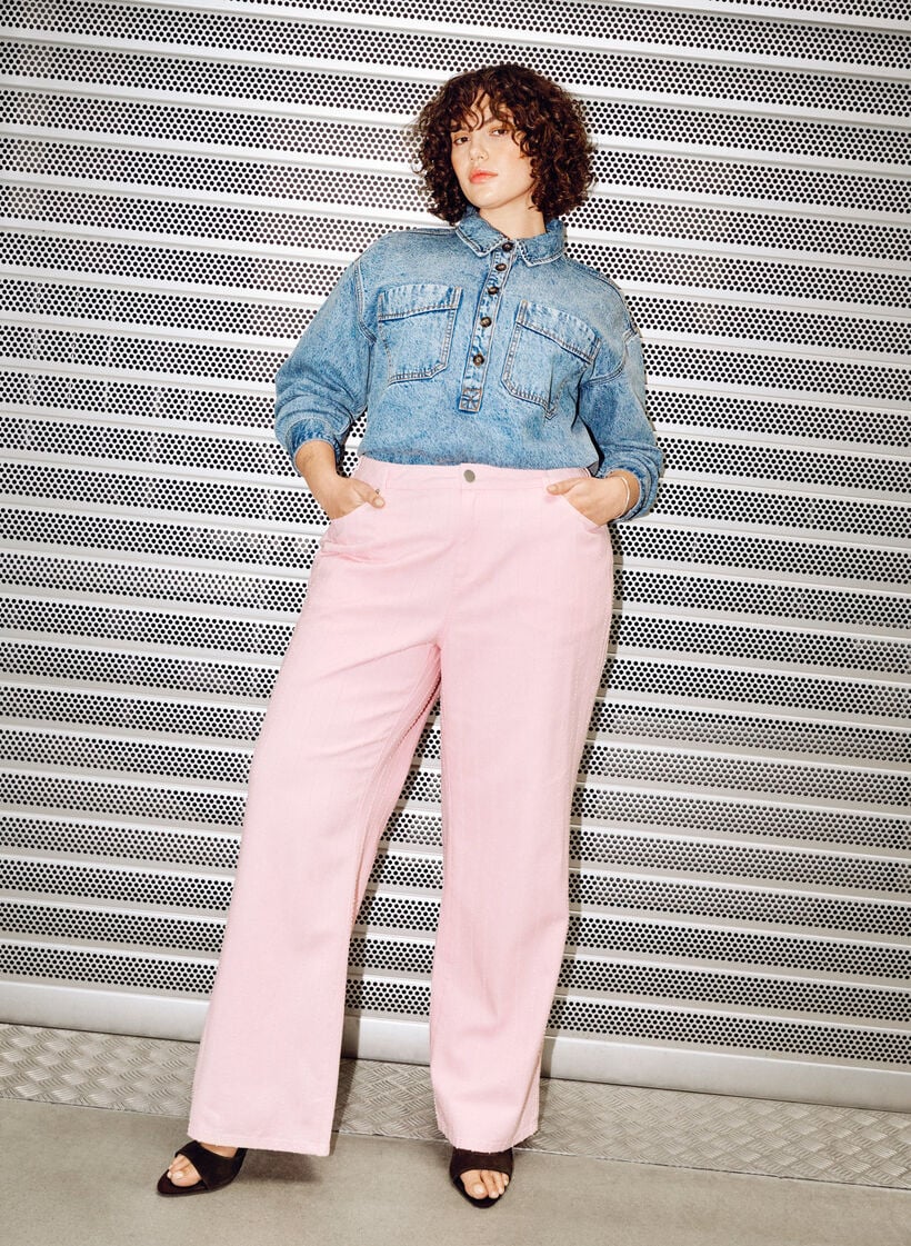 Myra jeans in gekleurd denim met wide fit en een gestructureerd patroon, Rood, Image image number 0